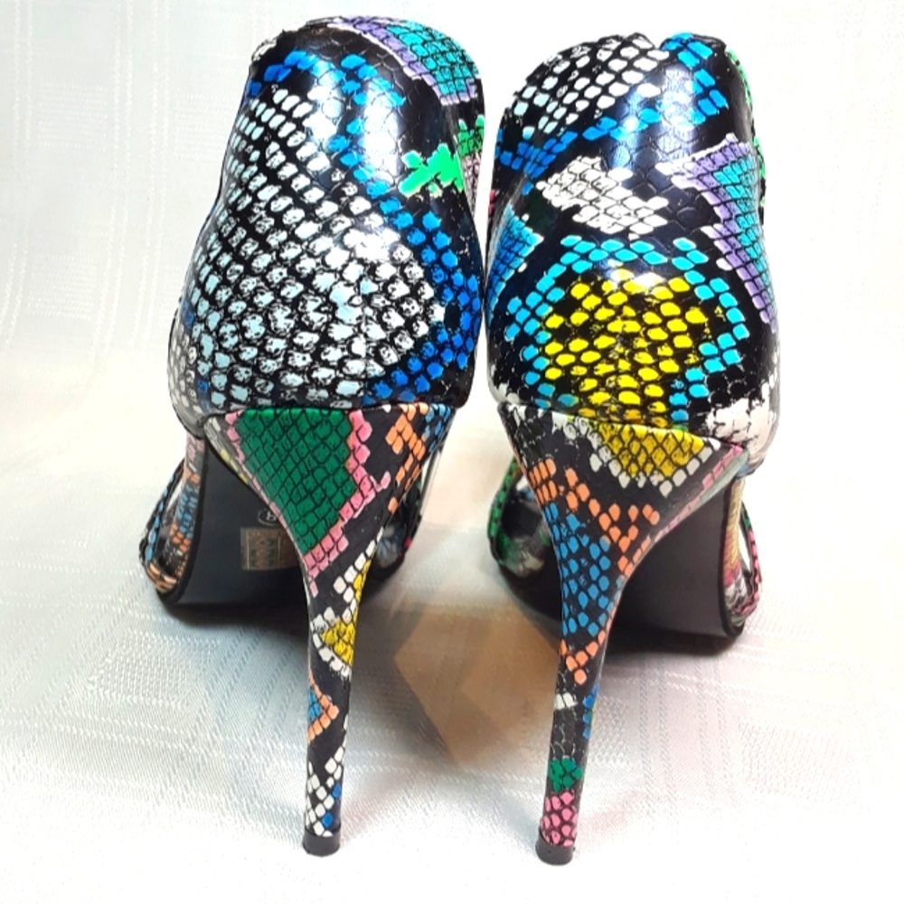 Heels Open Toe Women Shoes Rainbow Faux Snakeskin Strap Fashion Shoes Size 38 - Picture 6 of 10